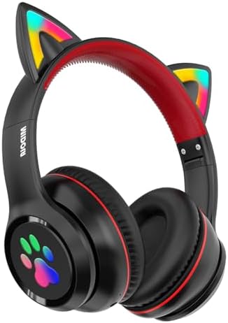 MIDOLA Cat Ear Bluetooth 5.3 Wireless Headphones for Kids – 60-Hour Playtime, Fun LED Illumination, Travel-Friendly Foldable Design with Integrated Microphone – Ideal for Music, Gaming, and Movies on the Move in Stylish Blue