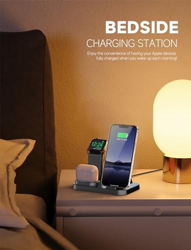Revolutionary 3-in-1 Wireless Charging Dock for Apple Devices – Streamlined Charging Station for i Phone, Apple Watch, and Air Pods with Fast Charging 18 W Adapter in Sleek Graphite Black – Perfect for Home and Office Organization