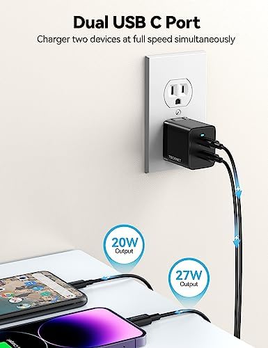 TECKNET USB C Foldable Dual Ga N PD3.0 Fast Charger – Ultimate Travel Companion for i Phone 15 Series, Samsung S23, i Pad Pro, Pixel, and Switch – Compact Design with High-Speed Power Delivery and Enhanced Compatibility for On-the-Go Charging