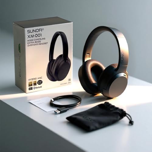 Suno Fi Hybrid Active Noise Cancelling Over-Ear Headphones – Wireless Hi-Res Audio with Exceptional Deep Bass, 40-Hour Playtime, and Foldable Travel Design for Comfort and Connectivity – Chic White Finish Perfect for Modern Sound Enthusiasts