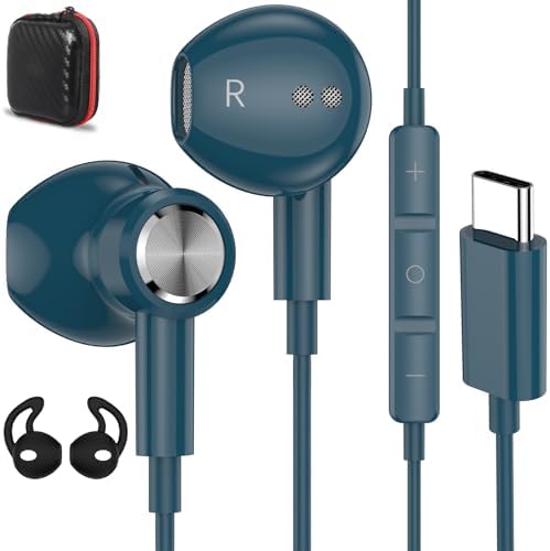 High-Fidelity USB C Wired Earbuds for Samsung and i Phone – Ergonomic Type C Stereo Earphones with Microphone, Volume Control & Magnetic Design for Ultimate Comfort – Enhance Your Audio Experience on Android Devices & i Pads in Sleek Black