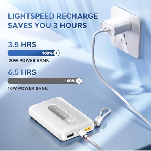 Ultimate 10,000 m Ah Portable Charger with Built-in USB-C Cable – Fast Charging Power Bank for Heated Vests, Jackets, and Outdoor Gear – Essential Battery Pack for i Phone, i Pad, and Android – Compact and Durable Design with Lanyard for On-the-Go Convenience