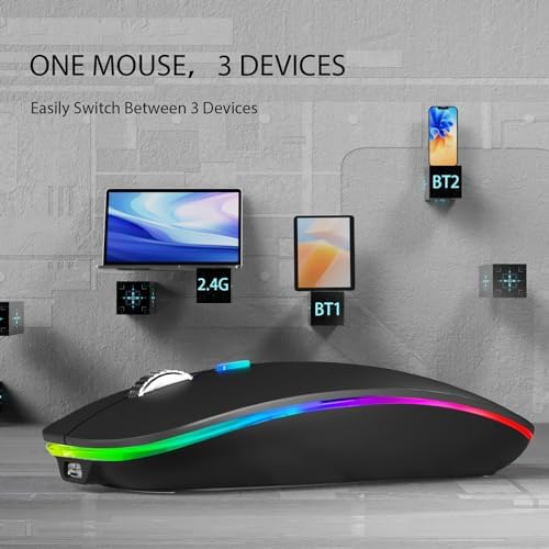 TENMOS Sleek LED Bluetooth Mouse – Ultra-Quiet Rechargeable Wireless Mouse with Type C Adapter for Laptops, Mac Books & i Pads – Bluetooth 5.1 & 2.4 GHz Universal Compatibility in Vibrant Blue – Perfect for Home, Office, and On-the-Go Productivity