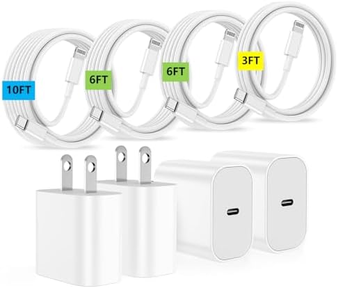 Ultra-Fast 20 W i Phone Charger with 10 ft USB C to Lightning Cable – Stylish Pink Fast Charging Block for i Phone 14 Pro Max, 13, 12, 11, XS, SE, i Pads & Air Pods – Unmatched Compatibility & Durability for On-the-Go Power