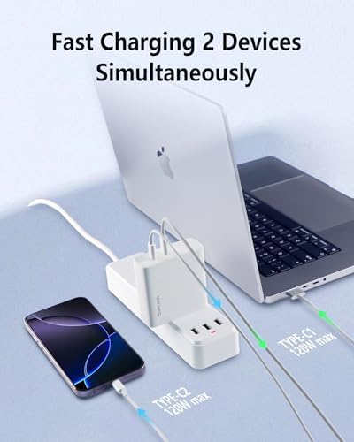 Efficient 140 W USB-C Dual Port Ga N Charger – Compact, Foldable Fast Charging Adapter for Mac Book Pro/Air, i Phone 16/15/14, i Pad Pro/Air, Galaxy, Moto G & More – Premium Performance & Enhanced Compatibility for All Devices