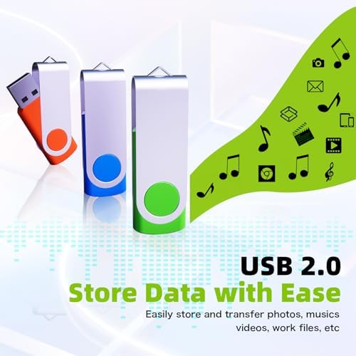 Wooolken 10-Pack 4 GB USB Flash Drives with Lanyards – Vibrant Swivel Memory Sticks for Effortless Data Storage and Backup, Ideal for Home and Office Use, USB 2.0 Compatibility for Quick File Transfers