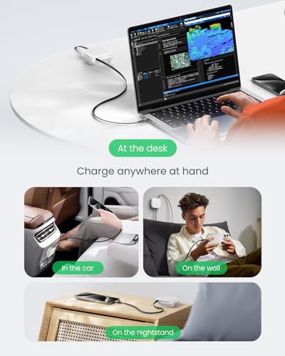 Fasgear Retractable USB C Cable Desk Mount – 60 W PD/PPS Fast Charging Type C Charger for i Phone 16/15, i Pad, Galaxy S24/S23, Google Pixel – 360° Rotatable Cable Management Solution in Sleek White – Ultimate Convenience for Tangle-Free Charging and Enhanced Device Accessibility