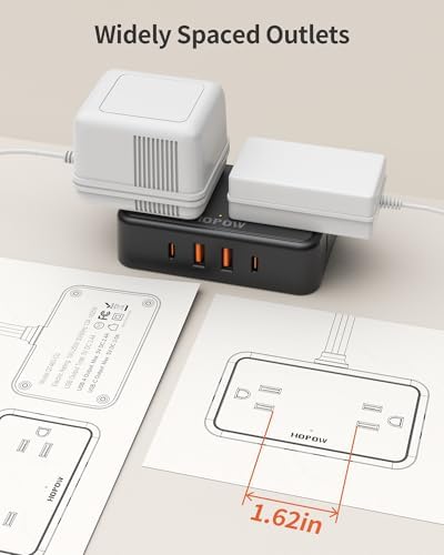 Ultra Slim 6 Ft Flat Plug Extension Cord – Travel-Friendly Power Strip with 4 Wide-Spaced AC Outlets & 4 USB Ports (2 USB-C) for Fast Charging – Ideal for Cruise Ships, Home & Office Use, No Surge Protection Required