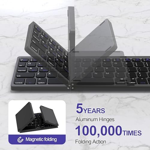 Ultimate Foldable Bluetooth Keyboard with Numeric Keypad – Travel-Friendly Wireless Keyboard for i Pad, i Phone, Android, Laptops & PCs, Sync Up to 3 Devices Effortlessly, Perfect for On-the-Go Productivity and Quiet Typing