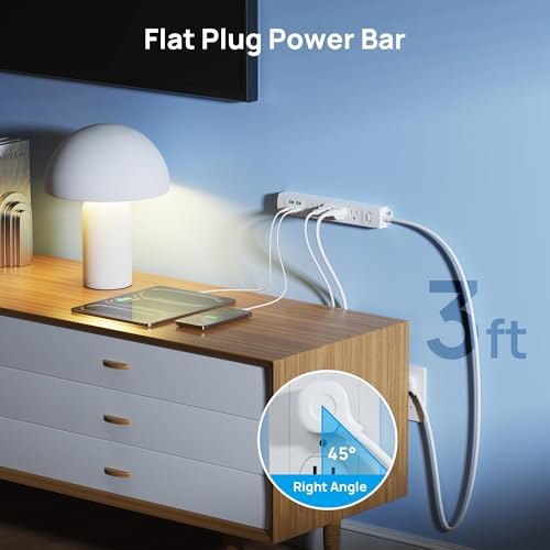 Ultra-Slim TROND Surge Protector Power Strip with 3 USB Ports & Type C – 4 AC Outlets for Maximum Device Protection & Charging Speed – 1440 J Surge Defense, ETL Listed, Space-Saving Wall Mount Design for Home Office & Dorm Use – Versatile Power Management Solution in Elegant Black