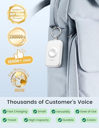 Compact RORRY 2500 m Ah Portable Charger for Apple Watch – Fast Charging Power Bank with Built-in USB-C Cable, Ideal Travel Companion for Series 10, 9, 8, 7, 6, 5, Ultra 2, and SE, Stylish Pink Design for On-the-Go Charging and Enhanced Device Compatibility