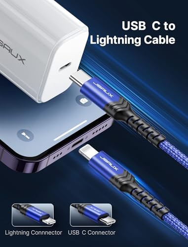 JSAUX 6 FT USB C to Lightning Cable – Apple MFi Certified Fast Charging Cord for i Phone 14/13/12 Series – Durable Braided Nylon, Tangle-Free Design, Vibrant Red – Optimal Compatibility & Speed for Seamless Connectivity