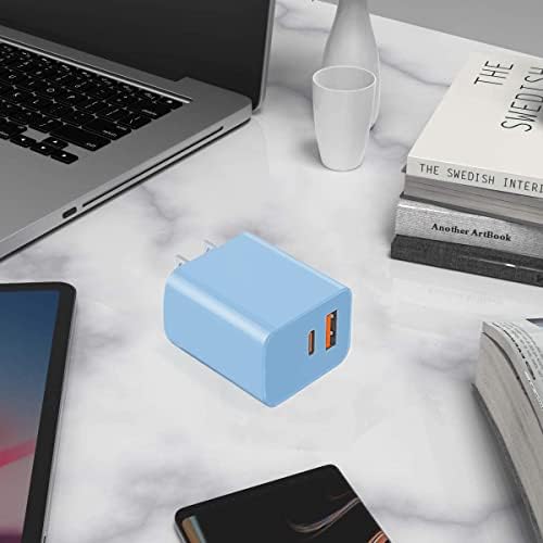 Dual Port USB C Charger Block – 20 W Fast Charging Power Adapter for i Phone 16/15/14/13/12/11 Pro/Max & Galaxy S24/S23/Note 20 – Compact and Stylish Blue Design for Efficient Travel Charging – Universal Compatibility with Pixel 9/8/7/6 – Optimal Power Delivery for Rapid Device Charging