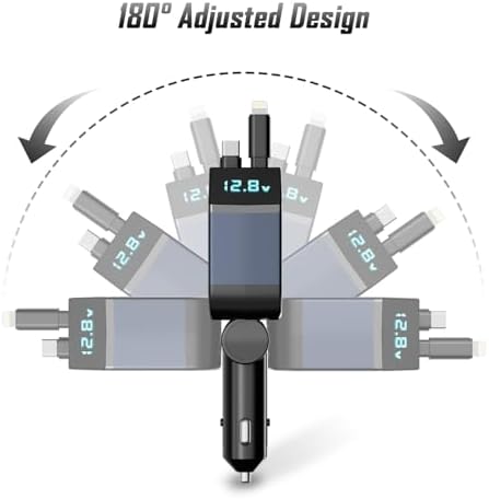 Ultimate 4-in-1 Fast Retractable Car Charger – 84 W Power Booster with Dual Cables (USB-C & Lightning) for i Phone 16/15/14/13/12/11 – Tangle-Free, Compact Design for Effortless Travel Charging Solutions