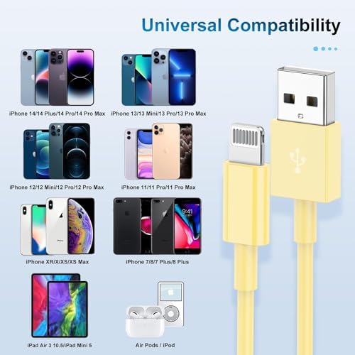 Premium 3-Pack Apple MFi Certified Lightning to USB Charger Cables – 6 FT Durable Fast Charging Cords for i Phone 13/12/11/11 Pro/11 Max/X/XS/XR/XS Max/8/7/6 – Enhanced Performance and Extended Reach for Seamless Device Connectivity