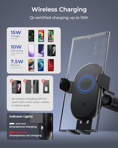 Upgrade Your Driving Experience with the i Ottie Auto Sense 2 Qi Wireless Charging Air Vent Phone Holder – Effortless Auto-Clamping Smartphone Mount for Secure Vehicle Access – Compatible with i Phone, Google Pixel, Galaxy, LG, Huawei & More – Tangle-Free One-Hand Operation for Enhanced Safety and Convenience in Every Journey
