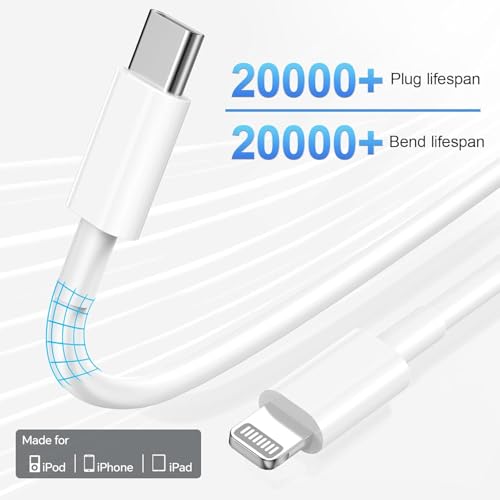 MFi Certified 20 W Fast Charger Bundle for i Phone 14, 13, 12, 11 – 3 Pack USB-C Charger Blocks with 3 FT, 6 FT, & 10 FT Lightning Cables – Ultimate Compatibility & Rapid Charging Solution for i Phone Models Including Pro, Pro Max, Xs, Xr – Portable & Durable Design for Home, Office, & Travel