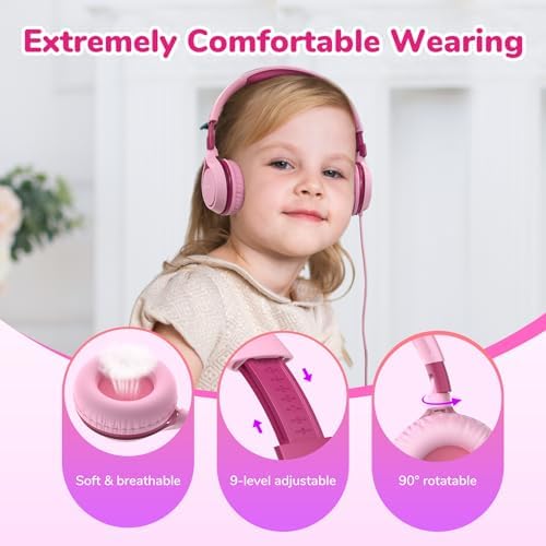 Ear Fun S1 Kids Headphones – Safe 85 d B Volume-Limited Wired Headphones with Adjustable Headband | Foldable Lightweight On-Ear Design in Vibrant Blue & Pink | Ideal for School, Travel, and Everyday Listening | Exceptional Stereo Sound for Young Ears