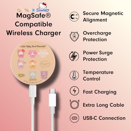 Sonix x Sanrio Hello Kitty & Care Bears Magnetic Mag Safe Charger for i Phone 12-16 Series | 6.5 ft USB-C Fast Wireless Charging Cable | Stylish, Playful, and Efficient Power Solution for Your Device