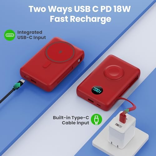 Ultimate 6-in-1 Magnetic Portable Charger, 10800 m Ah Power Bank for i Phone – Features Integrated Cables, Wireless Charging for Apple Watch, Smart LCD Display, and 25 W PD Fast Charging – Perfect Travel Accessory for All Devices with Enhanced Safety Features and Compatibility for i Phone 12 to 16 Series