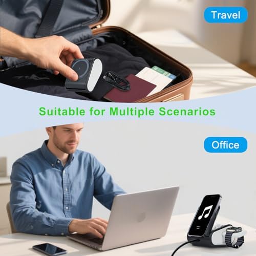 Revolutionary 4-in-1 Foldable Wireless Charging Station – Versatile Travel Magnetic Charger Stand with Adjustable Night Light for i Phone 16/15/14/13/12, Apple Watch, and Air Pods – Sleek Black Design (Adapter Not Included) – Ultimate Compatibility and Fast Charging Solutions for Tidy, Efficient Tech Spaces.