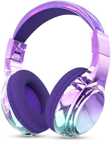 Qear Fun Kids Bluetooth 5.3 Headphones – Ultra-Lightweight Foldable Wireless Headset with Rapid Charging and Integrated Microphone for Seamless School and Travel Listening – Trendy Metallic Gradient Finish for Young Music Lovers – Perfectly Compatible with Tablets and i Pads – Superior Comfort and Sound Quality for Young Listeners
