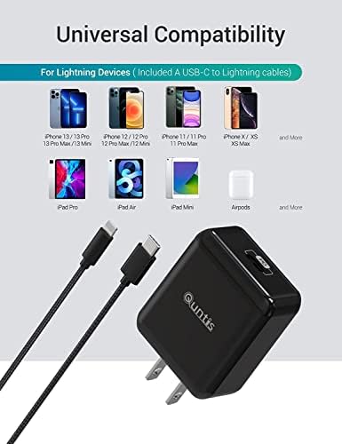 Quntis 20 W High-Speed i Phone Charger Block with 6 FT USB-C to Lightning Cable – Rapid Charging Solution for i Phone 14, 13 Pro, Max, Mini, 12, 11, XS, XR, X, and i Pad – Compact, Durable, and MFi Certified for Optimal Performance