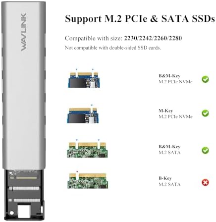 WAVLINK High-Performance Aluminum NVMe M.2 SSD Enclosure – Ultra-Fast 10 Gbps USB Type-C Adapter for 2230/2242/2260/2280 SSDs, Supports Up to 2 TB, UASP Enabled for Enhanced Data Transfer Efficiency and Versatile Device Compatibility with OTG Converter Included