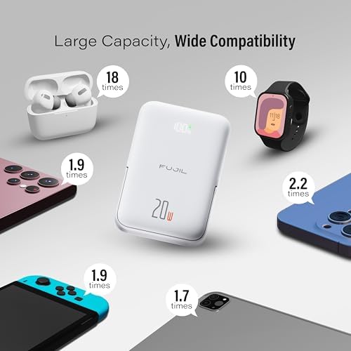 10,000 m Ah Magnetic Power Bank with Metal Kickstand, Ultra-Fast 20 W Charging, LED Battery Indicator, USB-C & Mag Safe Compatibility – Ideal for i Phone 15/14/13/12 Pro Series and Android Devices, Lightweight Design for On-the-Go Convenience