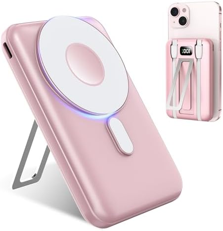 Sleek Pink Wireless Power Bank – 10,000 m Ah Magnetic Charger with PD 15 W Fast Charging, Lightning & USB-C Compatibility for i Phone 16 Pro Max/15/14 Series & Android Devices – Ultimate Portability & Enhanced Charging Speed