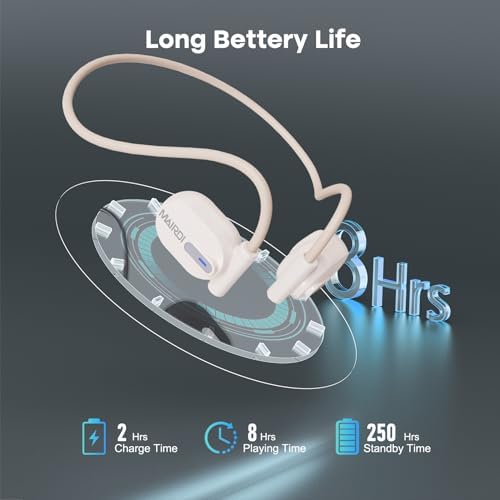 MAIRDI Bluetooth 5.3 Open Ear Sport Headphones – Wireless Air Conduction Earbuds with 8-Hour Playtime and Noise Reduction Mic for Uninterrupted Running and Cycling – Ergonomic Design for Maximum Comfort and Awareness – Premium Sound Quality in White