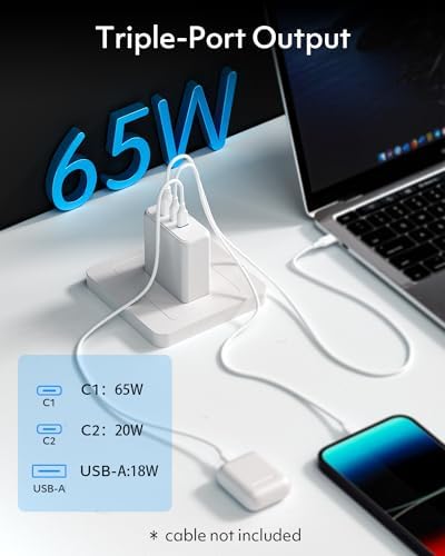 Revolutionary 65 W Ga N USB-C Fast Charger – Compact Power Adapter with PD & QC3.0 for Lenovo, HP, Dell, and Chromebook – 6.5 FT Flexible Charging Cable for Ultimate Portability and Versatile Device Compatibility