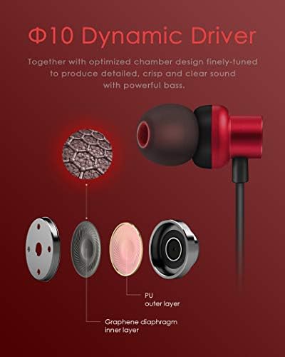 PALOVUE Lightning Earphones – Premium Magnetic In-Ear Earbuds with Built-In Mic & Controller for i Phone Models 13/12/11 Pro Max/X/XS Max/XR/8/7 – Stylish Earflow Plus Metallic Red Design for Superior Comfort and Sound Quality