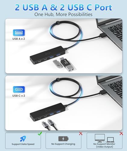 Ultra-Slim 4-Port USB 3.0 Hub with 2 ft Extended Cable – High-Speed Data Transfer for Mac Books, PCs, and More – Compact USB Expander for Enhanced Connectivity, Ideal for On-the-Go Professionals and Home Offices