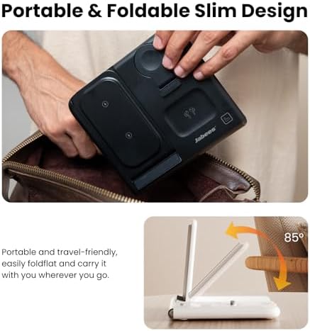 Transform Your Charging Routine with the Jabees Power Glow 4-in-1 Wireless Charging Station – Fast Qi Technology for i Phone 15/14/13, Samsung Galaxy, Apple Watch, and Air Pods Pro – Sleek Black Design with Dual-Color LED Night Light for Enhanced Ambiance and Efficiency – Perfect for Tech-Savvy Individuals Seeking Organization and Style