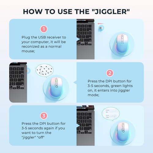 PEIOUS Rechargeable Wireless Mouse with LED – Innovative Jiggler Technology to Keep Your Computer Awake – Sleek Black Design for Optimal Comfort and Productivity