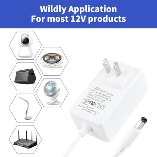 Versatile 12 V Power Adapter – AC to DC Transformer for LED Light Strips, LCD Monitors, and More – Compact 5.5 mm x 2.1 mm US Plug – UL Listed for Maximum Safety and Performance – Ideal for Home and Office Power Solutions