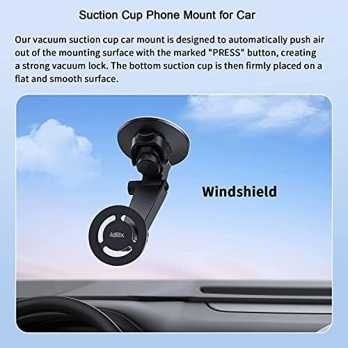 AUROX Mag Safe Car Mount for i Phone 15/14/13/12 Series – Advanced Suction Cup with Enhanced Magnet Strength, 360° Rotational Flexibility & 210° Tilt Functionality, Effortless Setup for Universal Compatibility – Ultimate Driving Safety and Convenience