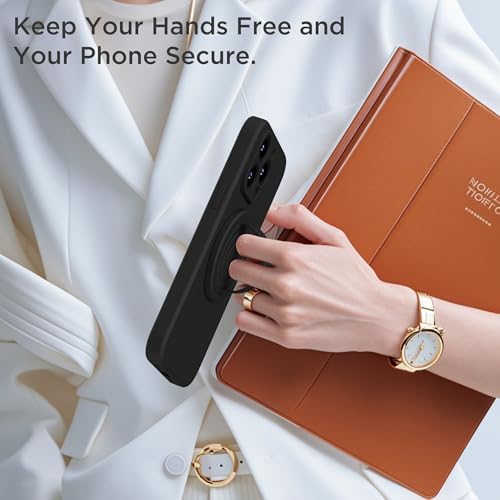 Upgraded Magnetic Phone Grip for i Phone: Premium Silicone Loop Holder with Mag Safe Compatibility – Ergonomic 360-Degree Stand, Non-Slip Design in Sleek Black for Enhanced Comfort and Secure Handling on i Phone 16/15/14/13/12 Pro Max/Plus