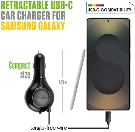 Effortless Power On-the-Go: Retractable USB-C Fast Car Charger for Apple i Phone 15, Samsung Galaxy, Google Pixel, and i Pads – Compact, Durable, and Universally Compatible for Rapid Charging Anywhere