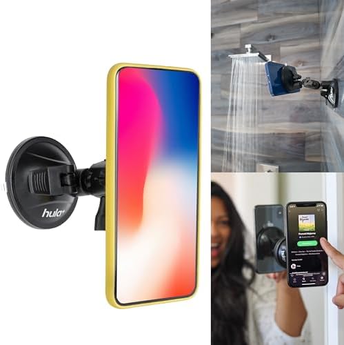 hula+ Phone Holder Portable Mount, Reusable Stand for Shower, Mirror, Kitchen, Window, & Bathroom, Adjustable Rotation for Content, TikTok, Instagram, Movies, Music (Double Suction) – Enhanced Compatibility and Speed