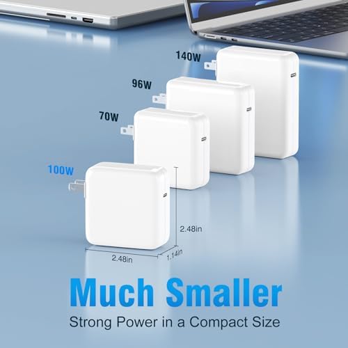 Compact Power Adapter for Mac Book Pro & Air – 6.6 FT Braided USB-C Charger with LED Indicator, Starlight Finish, Fast Charging for 2021-2025 Models, Enhanced Safety Features, Reliable Performance for Home & Travel Use