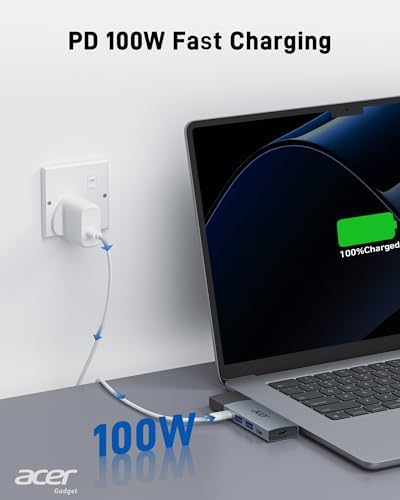 Acer USB C Hub for Mac Book Pro/Air M1 M2 M3 – Ultimate 6-in-2 Detachable Adapter with 4 K@60 Hz HDMI, Dual USB-A & USB-C 3.0 Ports, and 100 W PD Charging for Unmatched Multi-Device Connectivity and Enhanced Productivity Solutions