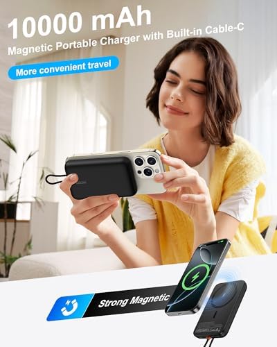 Asper X Mag Safe 10,000 m Ah Portable Power Bank – Dual Charging Solutions with 15 W/22.5 W Fast Charging, Smart LED Power Display, Built-in USB-C Cable & Compact Design for i Phone 16/15/14/13/12 & Galaxy S25 – Ultimate Travel Companion for Efficient Power Management
