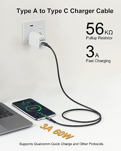 High-Speed USB A to USB C Cable (3.3 FT & 10 FT) – 10 Gbps Data Transfer, 60 W Fast Charging for Samsung Galaxy S23/S22/S21/S20/S10 Ultra & All Type C Devices – Durable Nylon Braided Design for Ultimate Flexibility and Performance