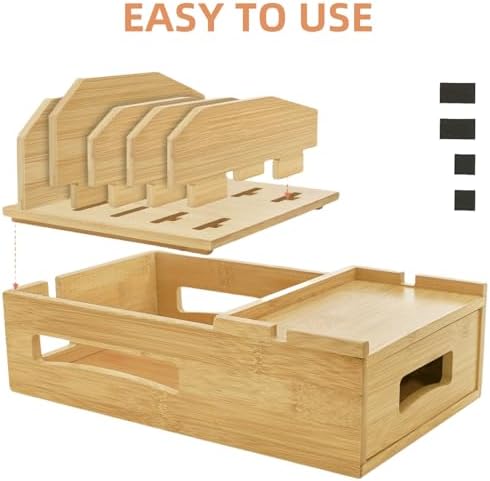 ZOOFOX Eco-Friendly Bamboo Multi-Device Charging Station – Sleek Desk Dock for Smartphones, Tablets, and Laptops with Customizable Dividers and Storage Drawer for Ultimate Cable Management and Fast Charging Solutions