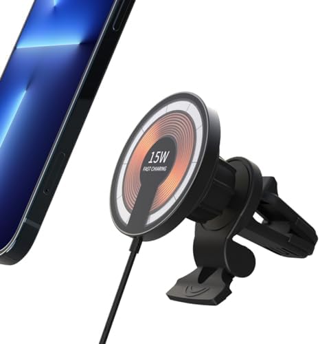 Magnetic Wireless Car Charger Mount for i Phone 12-15 Pro Max – 15 W Fast Charge, Sturdy Hold and Hands-Free Convenience for Vehicles – Innovative Cable-Free Charging Solution for Seamless Navigation and Power Management