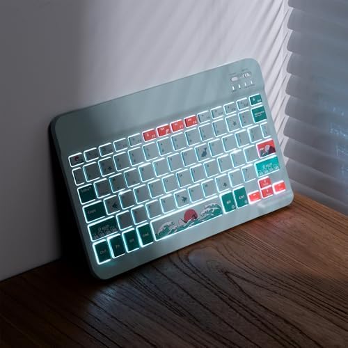 Ultra-Portable XVX WK60 Foldable Bluetooth Keyboard with Kanagawa Wave Art – Multi-Device Compatible Wireless Keyboard for i Pad, i Phone, Mac Book, Android & Windows – Long-Lasting 20-Hour Battery Life – Elevate Your Typing Experience Anywhere