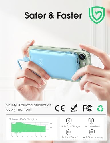 Ultra-Slim 10,000 m Ah TG90° Portable Power Bank with Built-in Lightning and USB-C Cables – Fast Charging, Lightweight Battery Backup for i Phone and Android Devices – Essential On-the-Go Charger for Busy Lifestyles