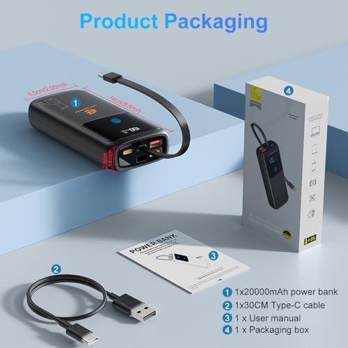 High-Capacity 20000 m Ah Power Bank with 65 W Fast Charging – Universal USB-C Portable Charger for Steam Deck, i Phone 16/15/14, Mac Book Pro, i Pad Pro, Samsung S24, ROG Ally (X) – Lightweight & Durable External Battery Pack with PD3.0 for Rapid Device Charging